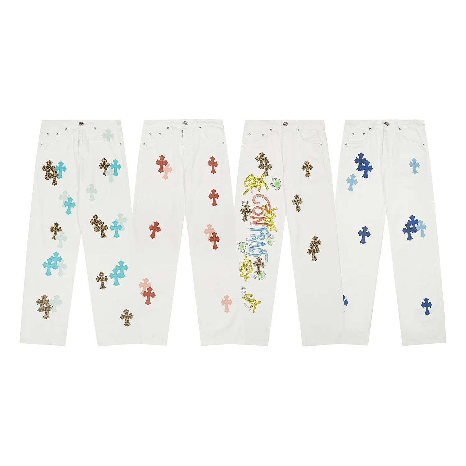 P240 White background picture [High quality] Code: 25065# Color: pink leather/blue leather/blue leather leopard print/hand-painted leopard print Size: S/28 to The high version of the White Cow series is made of high-ounce custom-made fabrics. It is fermented and soft-colored. It is soft and thick to wear. The details are all hand-polished and made with craftsmanship. All-over jacquard fabric has a unique design style. It uses multiple processes to create a full retro feel. A niche and unique non-contrast shirt. Customized distressed spray-painted buttons. Every detail is crafted with craftsmanship.